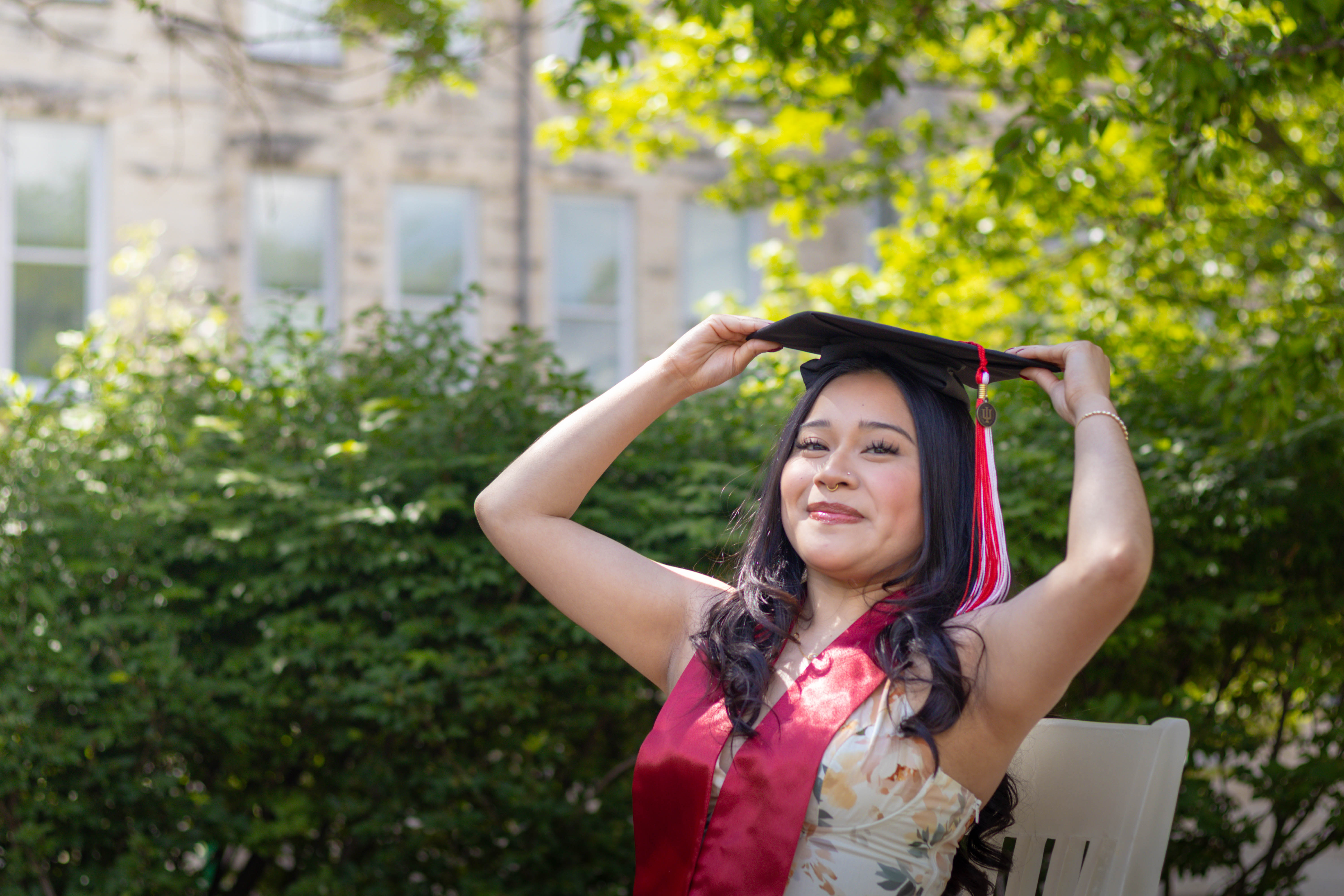 A graduation portrait session on campus