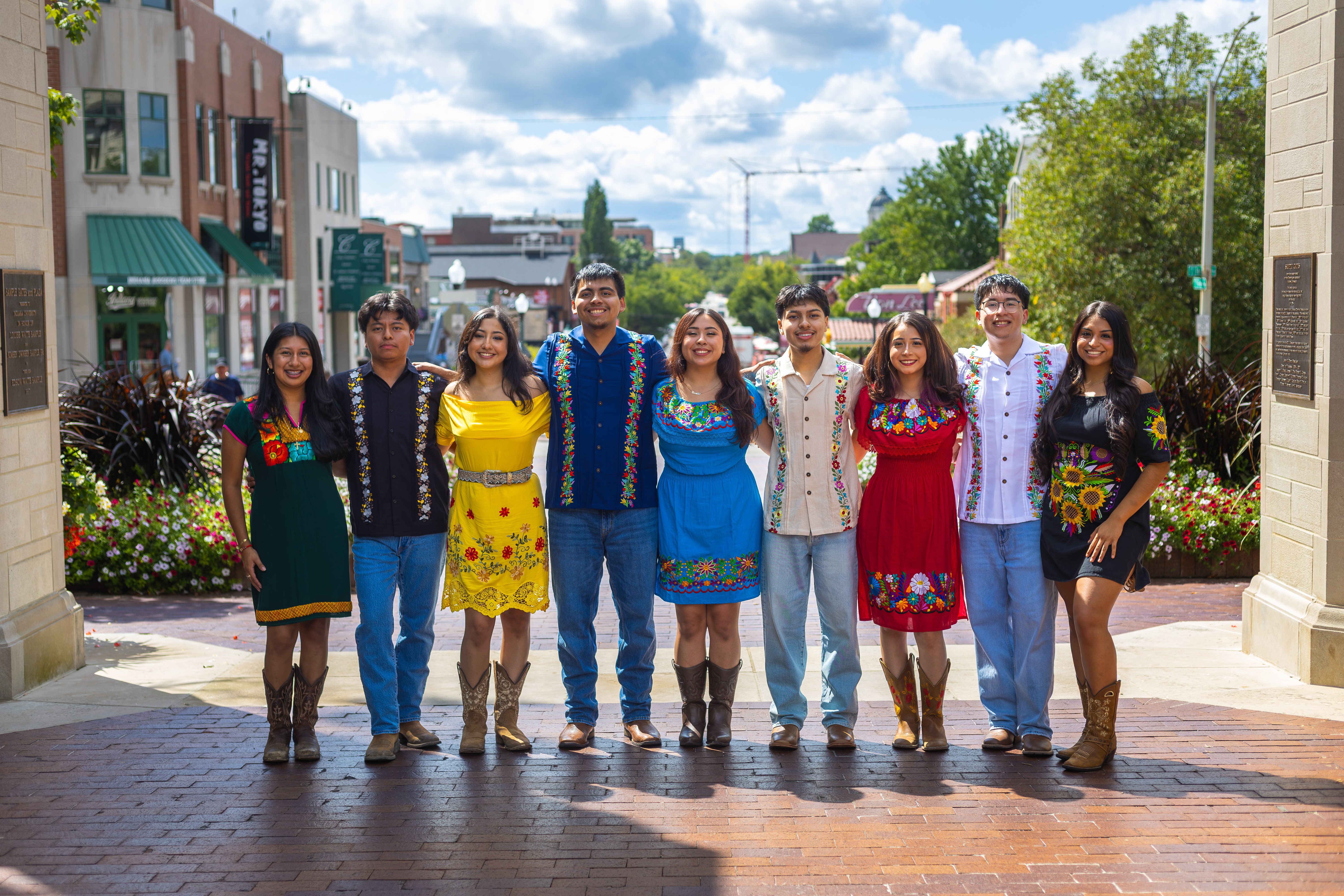 Baile Folklorico dancers performing at a showcase in Bloomington, Indiana